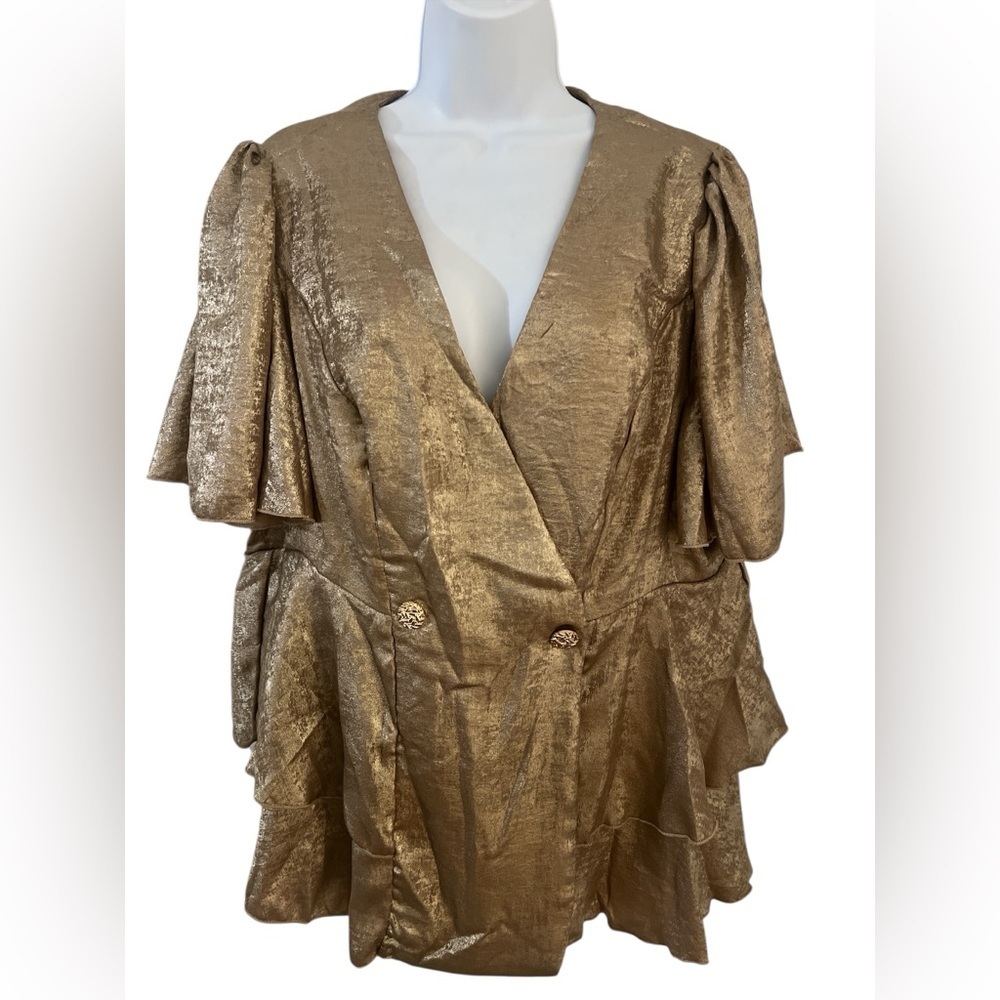 SHEIN Metallic Gold Ruffle Blouse.Sz/2XL - Picture 4 of 8